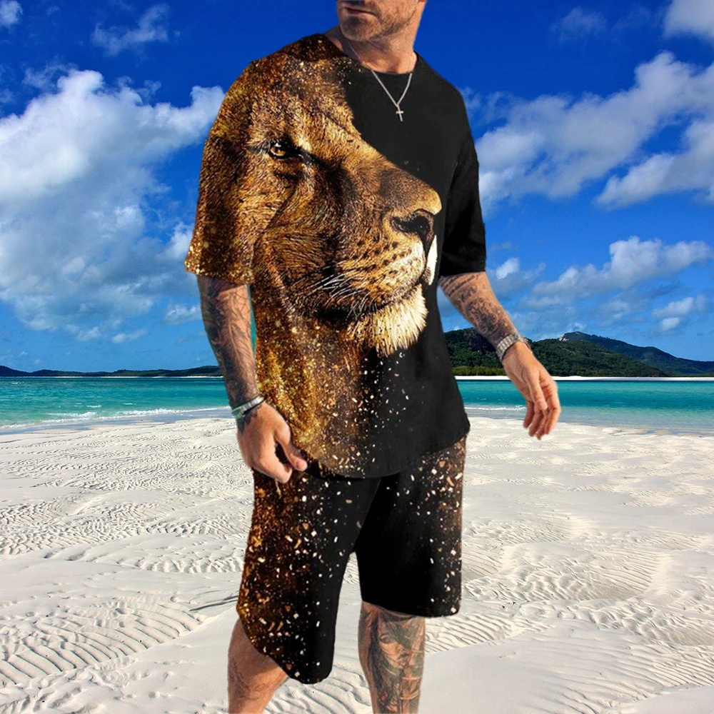 Men's Tracksuit Lion Pattern T Shirt For Men Beach Casual Shorts 2 Piece Set 3D Print Summer High Quality Sweatpant Man Clothing
Men's Tracksuit Lion Pattern T Shirt For Men Beach Casual Shorts 2 Piece Set 3D Print Summer High Quality Sweatpant Man Clothing