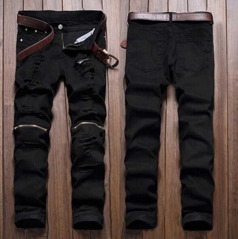 Men's Jeans Men Stylish Ripped Zipper Hollow Out Biker Classic Skinny Slim Straight Denim Trousers
Men's Jeans Men Stylish Ripped Zipper Hollow Out Biker Classic Skinny Slim Straight Denim Trousers