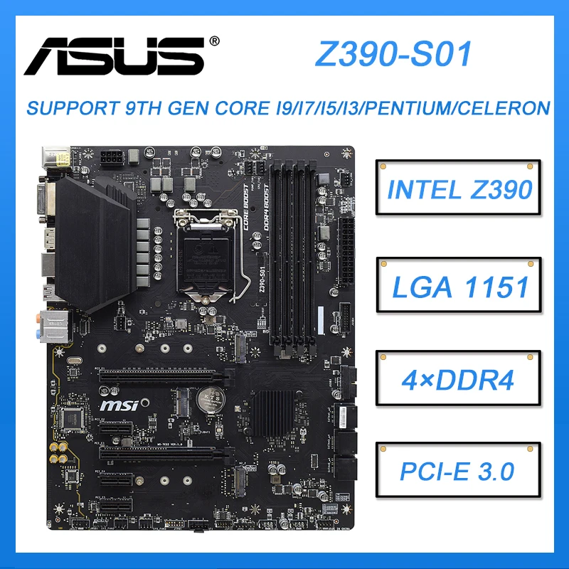 Motherboard 1151 MSI Z390-S01 LGA1151 Motherboard DDR4 Intel Z390 128GB PCI-E 3.0 SATA 3 M.2 USB3.1 ATX For Corei5-9400T cpu
Motherboard 1151 MSI Z390-S01 LGA1151 Motherboard DDR4 Intel Z390 128GB PCI-E 3.0 SATA 3 M.2 USB3.1 ATX For Corei5-9400T cpu