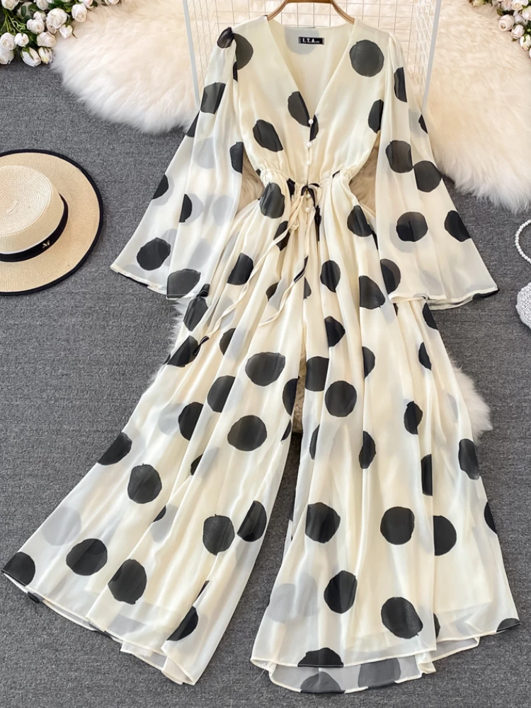 Women's Spring Summer Polka Dot Jumpsuit Long Sleeve Elegant Casual Loose Overalls Female Beach Holiday Rompers Fashion Clothes
Women's Spring Summer Polka Dot Jumpsuit Long Sleeve Elegant Casual Loose Overalls Female Beach Holiday Rompers Fashion Clothes