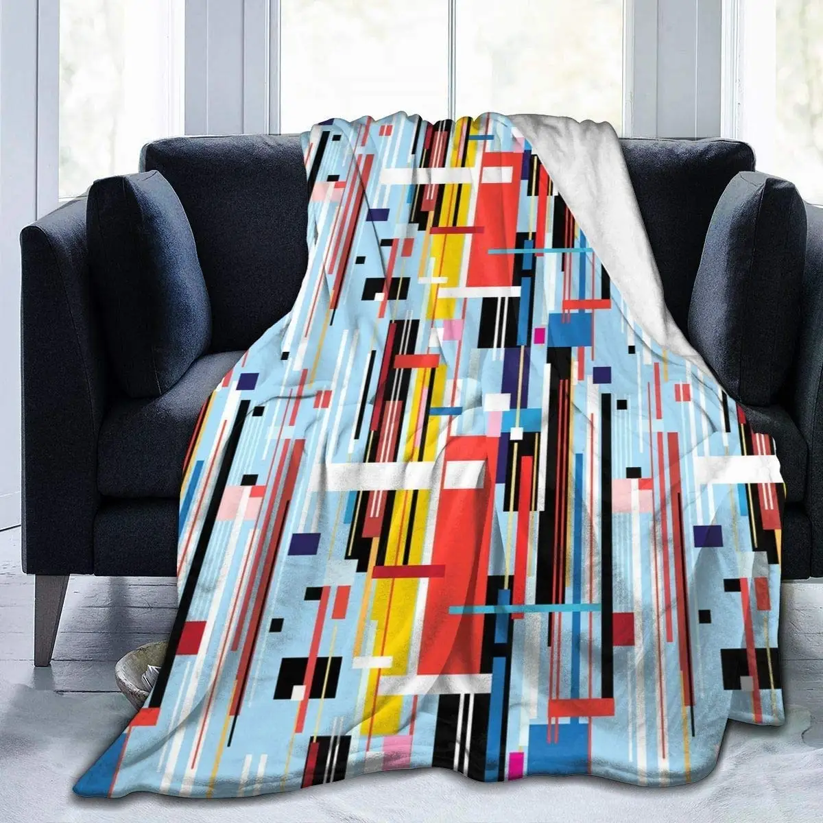 

Color Abstract Geometric Throw Blanket for Couch All Seasons Suitable Fuzzy Bed Blankets Printed