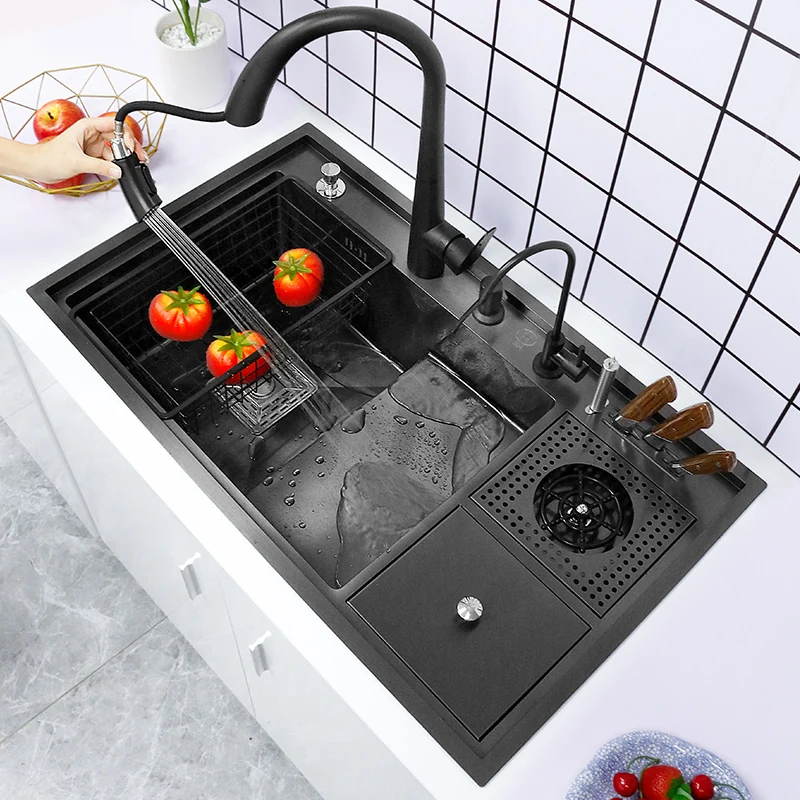 Black Kitchen Sink Nano Big Sink Stainless Steel Multifunctional Sink With Trash Can Sink Bathroom Sink 85X50CM
Black Kitchen Sink Nano Big Sink Stainless Steel Multifunctional Sink With Trash Can Sink Bathroom Sink 85X50CM