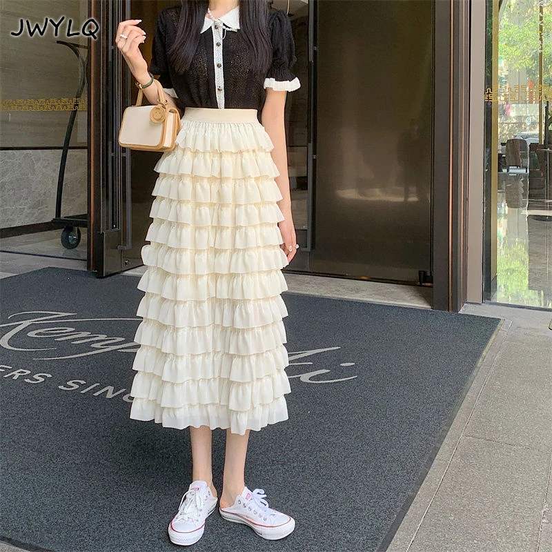 Harajuku Summer Lush Cakee Layered A-line Maxi Long Chiffon Skirts Sweet Fairy Solid Beig/white Tiered Ankle Simple Long Skirts
Harajuku Summer Lush Cakee Layered A-line Maxi Long Chiffon Skirts Sweet Fairy Solid Beig/white Tiered Ankle Simple Long Skirts
