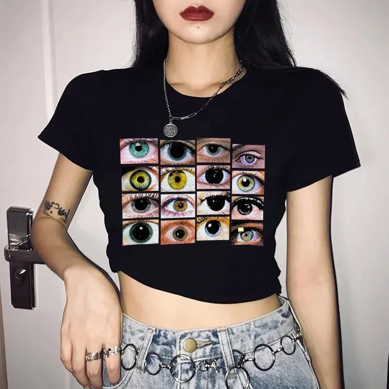 Vintage Grunge T-Shirt Gothic Punk Streetwear Women's Eye Print Short Sleeve Casual Summer Slim Crop Top Y2k Aesthetic Baby Tee
Vintage Grunge T-Shirt Gothic Punk Streetwear Women's Eye Print Short Sleeve Casual Summer Slim Crop Top Y2k Aesthetic Baby Tee