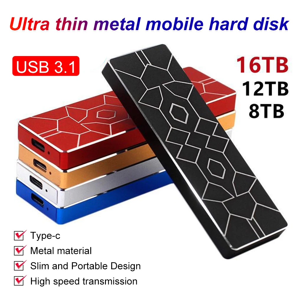New 12TB 16TB 30TB SSD Mobile Hard Drive Portable Ultra-thin USB 3.1 Interface Externe SSD Typc-C Portable Hard Drive SSD 
New 12TB 16TB 30TB SSD Mobile Hard Drive Portable Ultra-thin USB 3.1 Interface Externe SSD Typc-C Portable Hard Drive SSD
