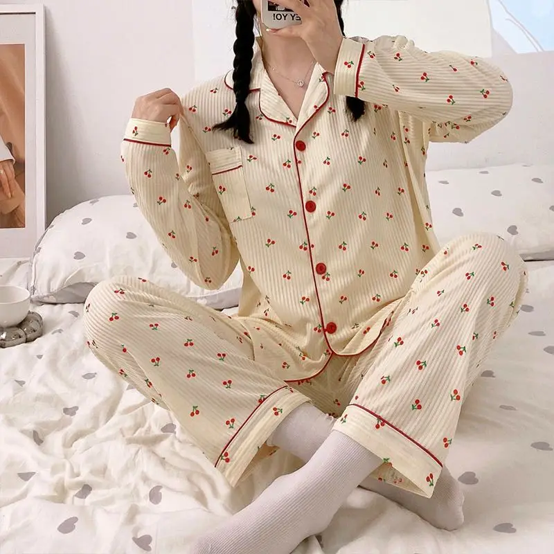 Yasuk Spring Autumn Fashion Women's Casual Soft Milk Silk Sleepwear Homewear Pajamas Set With Pants Dot Print Cherry Cute Girl
Yasuk Spring Autumn Fashion Women's Casual Soft Milk Silk Sleepwear Homewear Pajamas Set With Pants Dot Print Cherry Cute Girl