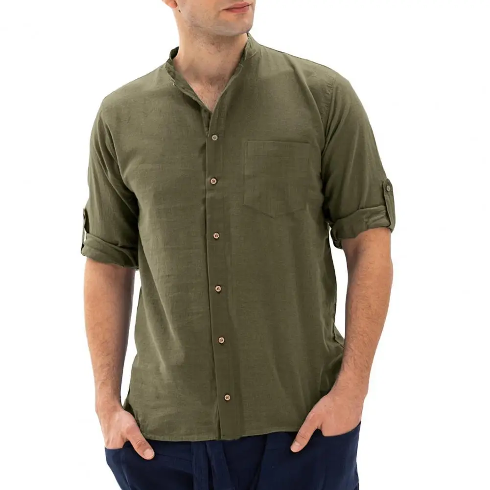 Vintage Button-up Long Sleeve Stand Collar Shirts Men Casual Solid Shirt 2022 Summer Fashion Top Men Streetwear camisa masculina
Vintage Button-up Long Sleeve Stand Collar Shirts Men Casual Solid Shirt 2022 Summer Fashion Top Men Streetwear camisa masculina