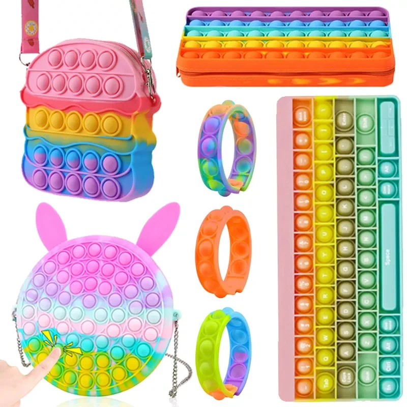 Kawaii Toys For Kids Boys Girls Push Bubble Fidget Bracelet Purse Pencil Case Keyboard Children Bag Juguete Antiestres Niños
Kawaii Toys For Kids Boys Girls Push Bubble Fidget Bracelet Purse Pencil Case Keyboard Children Bag Juguete Antiestres Niños