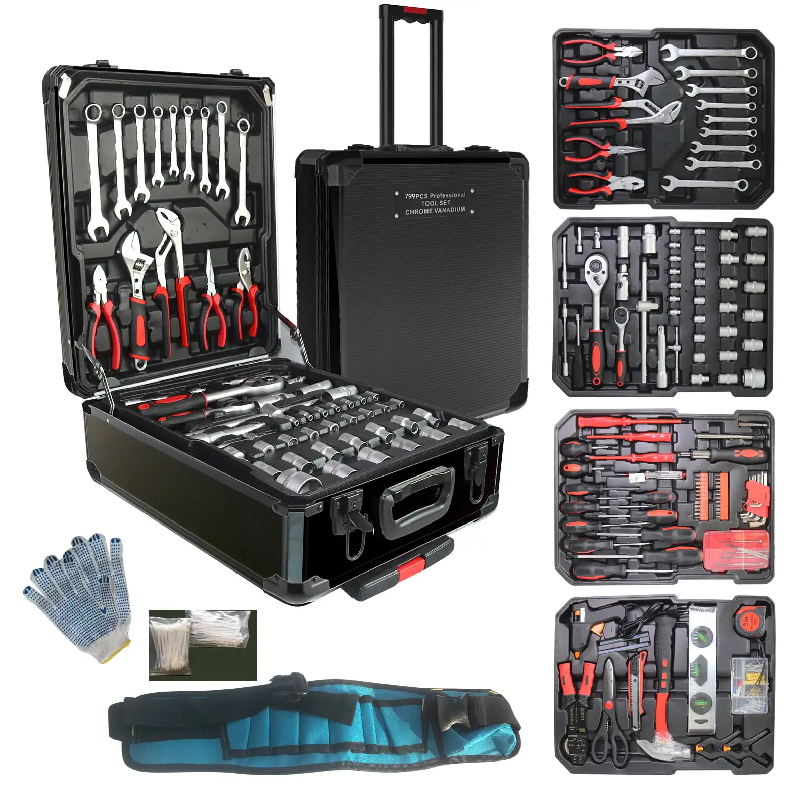 799pcs Aluminum Trolley Case Tool Set Silver, Tool Set, House Repair Kit Set, Household Hand Tool Set, with Tool Belt,Gift on Fa
799pcs Aluminum Trolley Case Tool Set Silver, Tool Set, House Repair Kit Set, Household Hand Tool Set, with Tool Belt,Gift on Fa