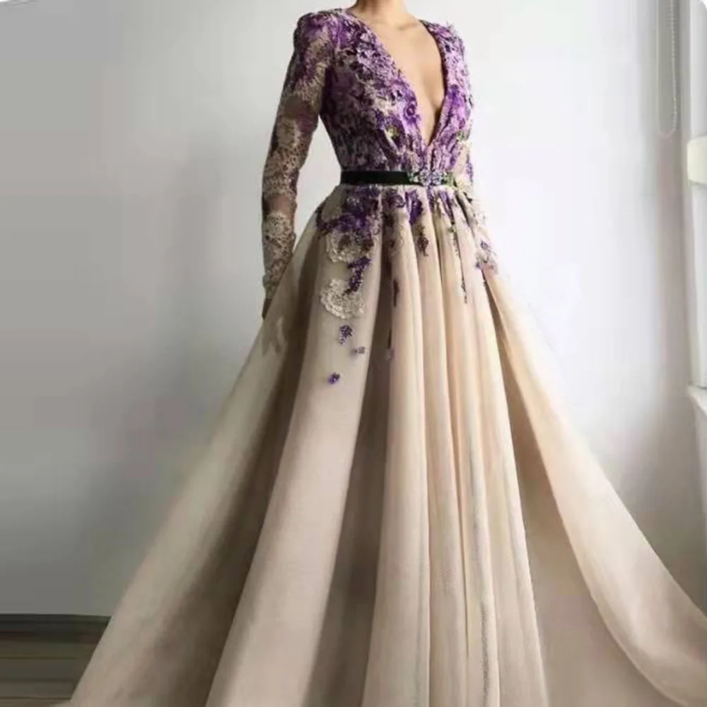 Luxurious Ladies Purple Applique Lace Tulle Prom Dress Deep V Neck Belt Evening Dress Party A-Line Floor Length Vestidos De 2022
Luxurious Ladies Purple Applique Lace Tulle Prom Dress Deep V Neck Belt Evening Dress Party A-Line Floor Length Vestidos De 2022