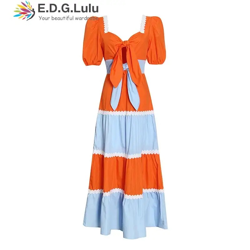 EDGLuLu Elegant Leisure Beach Bohemia V-neck Lace-up Bow Hollow Out Puff Sleeves Long Dresses For Women 2022 Vacation 1015
EDGLuLu Elegant Leisure Beach Bohemia V-neck Lace-up Bow Hollow Out Puff Sleeves Long Dresses For Women 2022 Vacation 1015
