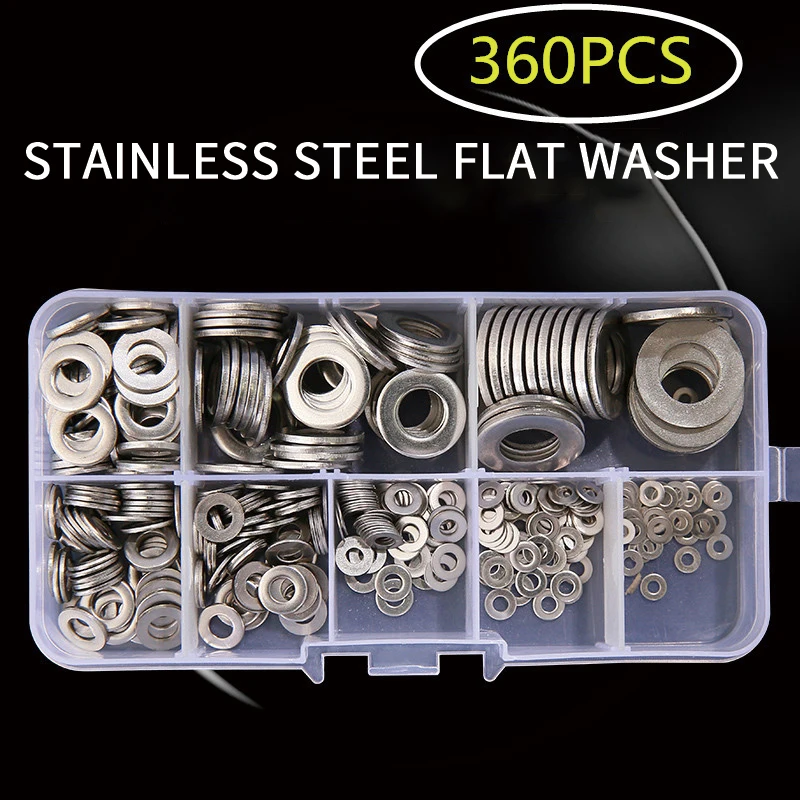 360pcs Stainless Steel Flat Washer Plain Gasket for M2 M2.5 M3 M4 M5 M6 M8 M10 Screw Bolt
360pcs Stainless Steel Flat Washer Plain Gasket for M2 M2.5 M3 M4 M5 M6 M8 M10 Screw Bolt