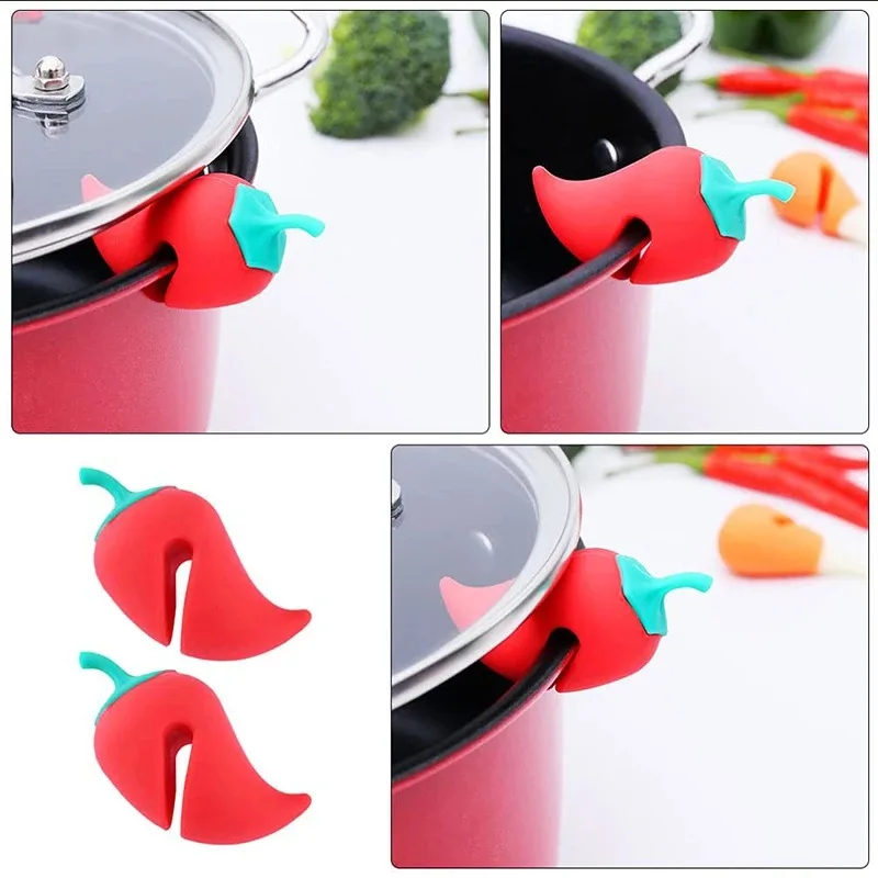 

Kitchen Practical Fun Gadget 1PC Creative Cute Little Pepper Carrot Chicken Leg Modeling Pot Lid Raising Silicone Anti-Spill