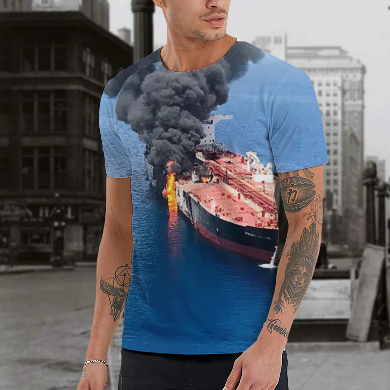 European And American Fashion Men's T-shirt 3d Printing Offshore Oil Freighter Pattern Short-sleeved Top Loose Sports Top
European And American Fashion Men's T-shirt 3d Printing Offshore Oil Freighter Pattern Short-sleeved Top Loose Sports Top