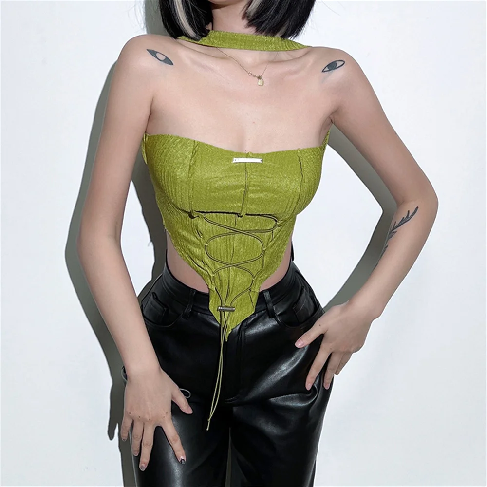 Women Sexy Side Split Slim Fit Crop Top Halter Ruched Tie-Up Camis Backless Sleeveless Solid Color Tanks Summer Female Clothes 
Women Sexy Side Split Slim Fit Crop Top Halter Ruched Tie-Up Camis Backless Sleeveless Solid Color Tanks Summer Female Clothes