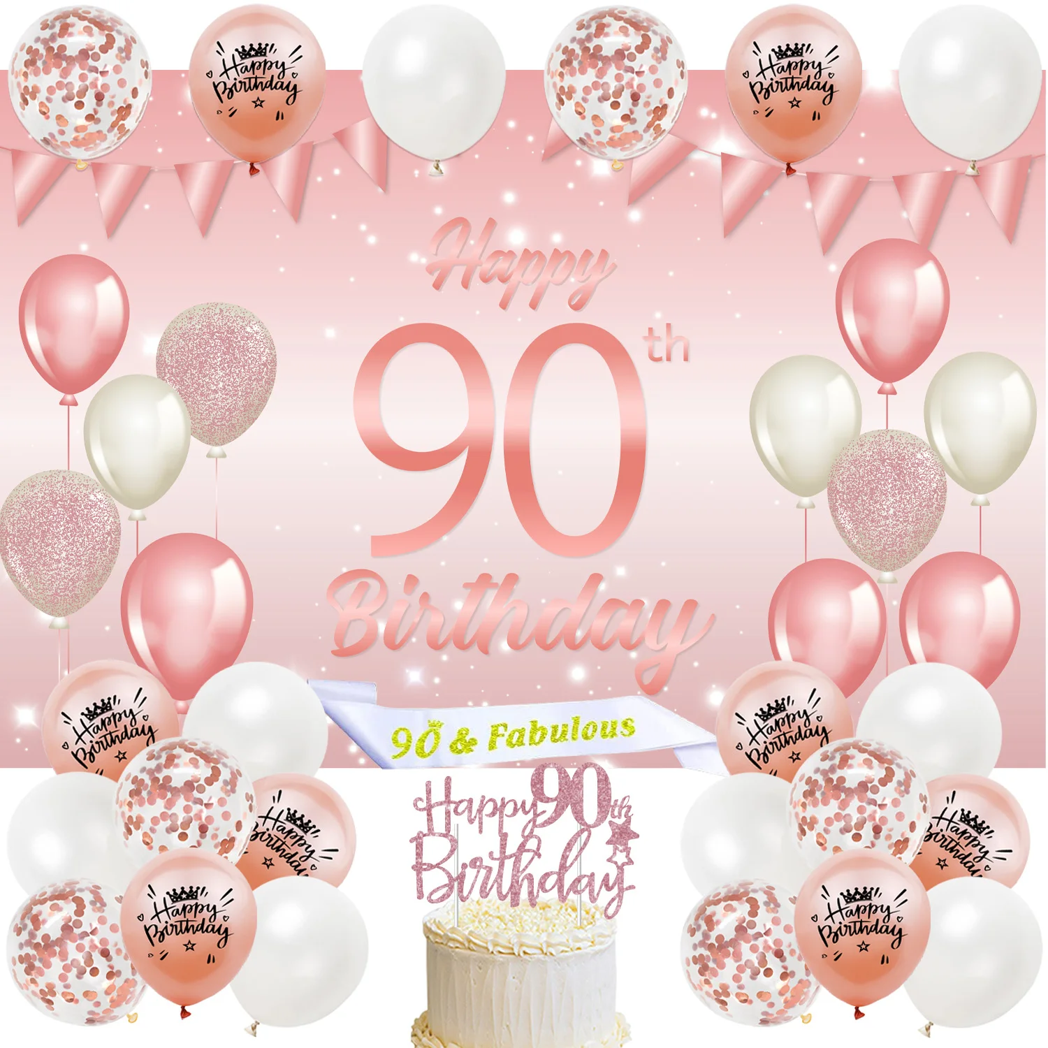 Rose Gold 90th Birthday Decorations for Women Happy 90th Birthday Backdrop Balloon Set for 90 Years Old Birthday Party Supplies 
Rose Gold 90th Birthday Decorations for Women Happy 90th Birthday Backdrop Balloon Set for 90 Years Old Birthday Party Supplies