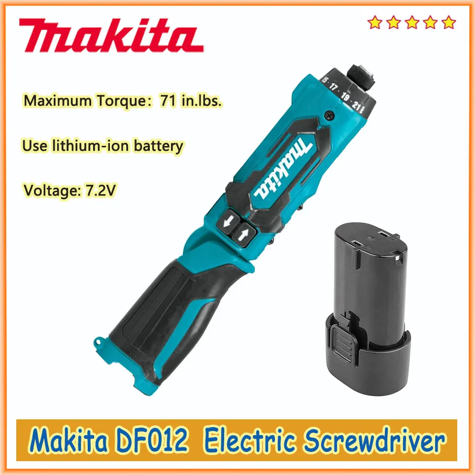 Makita DF012 DF012DSE 7.2V Electric Screwdriver Lithium-Ion Cordless 90 Degree Right Angle Folding with Auto-Stop Clutch Driver
Makita DF012 DF012DSE 7.2V Electric Screwdriver Lithium-Ion Cordless 90 Degree Right Angle Folding with Auto-Stop Clutch Driver