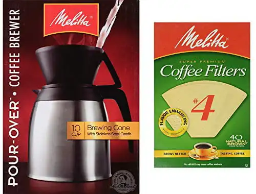 Thermal Carafe 10-Cup Pour-Over Coffee Brewer with 40 Extra #4 Natural Brown Cone Filters
Thermal Carafe 10-Cup Pour-Over Coffee Brewer with 40 Extra #4 Natural Brown Cone Filters