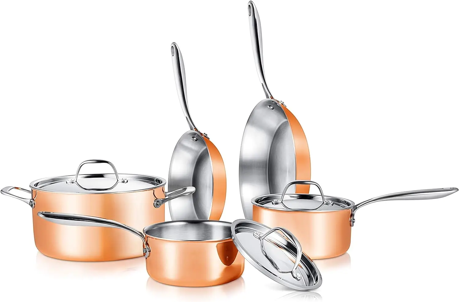

Pcs. Stainless Steel Kitchenware Pots & Pans Set Stylish Kitchen Cookware w/Cast SS Handle, Tri-Ply Authentic Copper, for Sa Lar