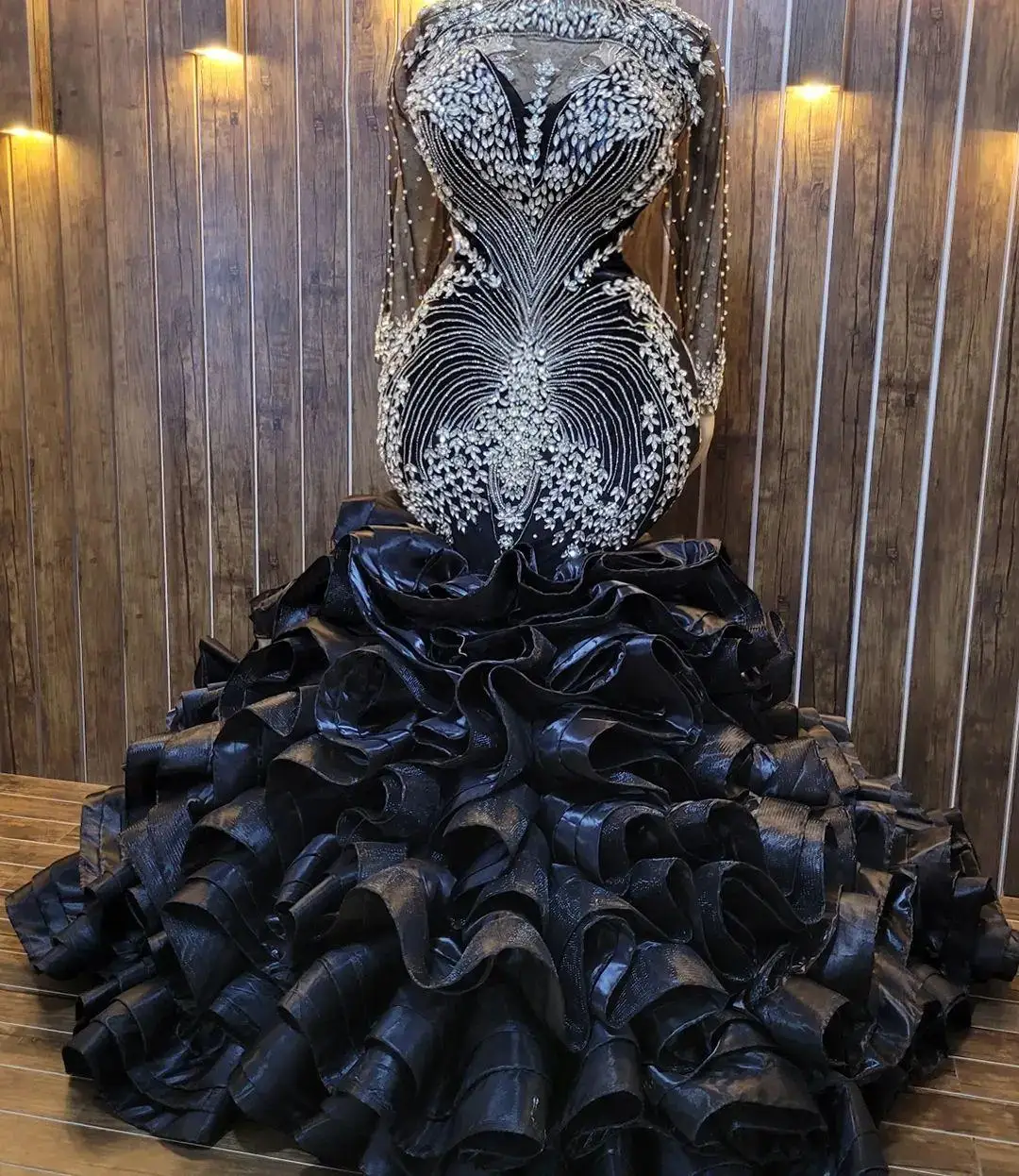 Black Sparkly Crystal Mermaid Prom Dresses Real Image Long Sleeve Ruffles Train Arabic Aso Ebi Evening Engagement Second Gowns
Black Sparkly Crystal Mermaid Prom Dresses Real Image Long Sleeve Ruffles Train Arabic Aso Ebi Evening Engagement Second Gowns
