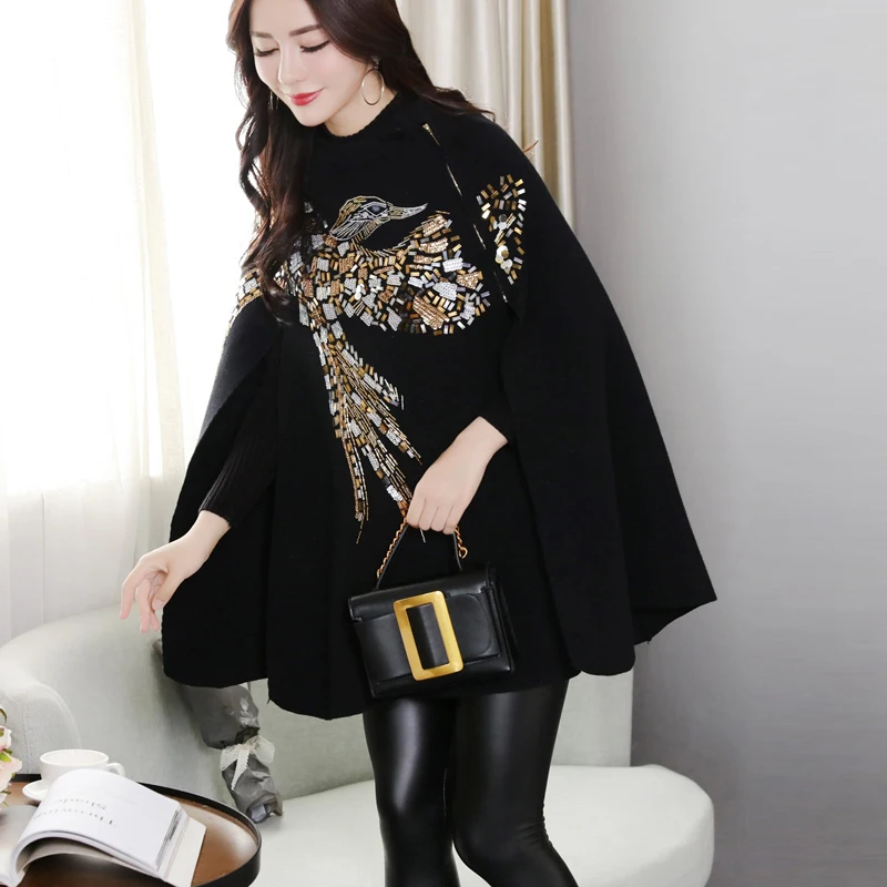 Cashmere Cloak Coat Beading Sequin Clothes Thick Cape Bat-shaped Sleeve Imitation Sweater Bird Pattern Handmade Embroidered Top
Cashmere Cloak Coat Beading Sequin Clothes Thick Cape Bat-shaped Sleeve Imitation Sweater Bird Pattern Handmade Embroidered Top