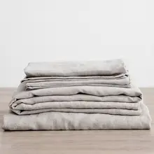 3PCS 100% Washed Linen Sheet Set Natural Flax Bed Sheets 2 Pillowcases Breatherable Soft Farmhouse Bedding Bedsheet Flat Sheet