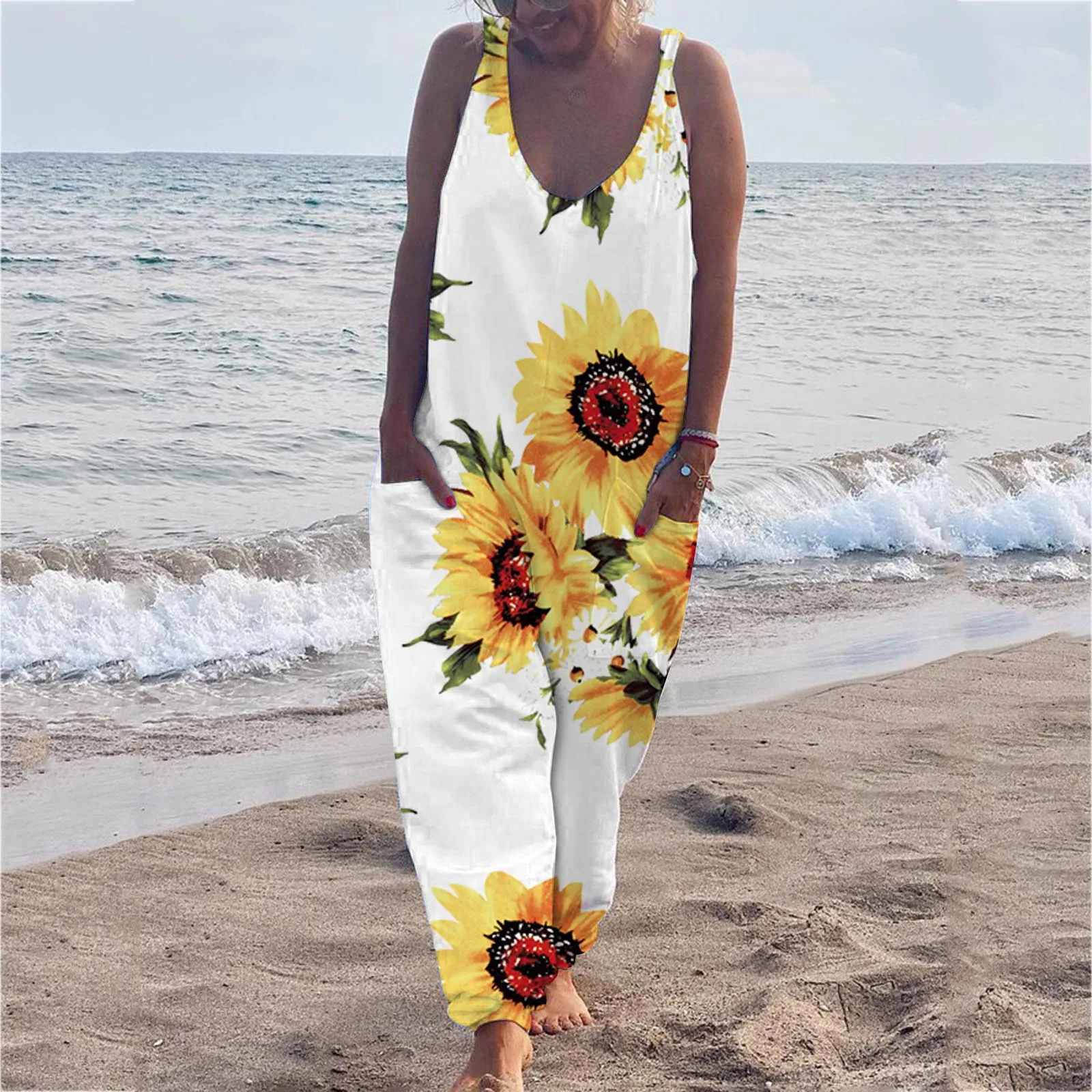 Women Summer Floral Printed Beach Casual Jumpsuit Pocket V Neck Daily Regular Romper Shoulder Fit Sleeveless Combinaison Femme
Women Summer Floral Printed Beach Casual Jumpsuit Pocket V Neck Daily Regular Romper Shoulder Fit Sleeveless Combinaison Femme