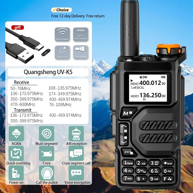 

DELI 29M UVK5walkie Talkiefull Bandaviation Band Hand Held Outdoor Automaticone Buttonfrequency Matching Go on Road Trip