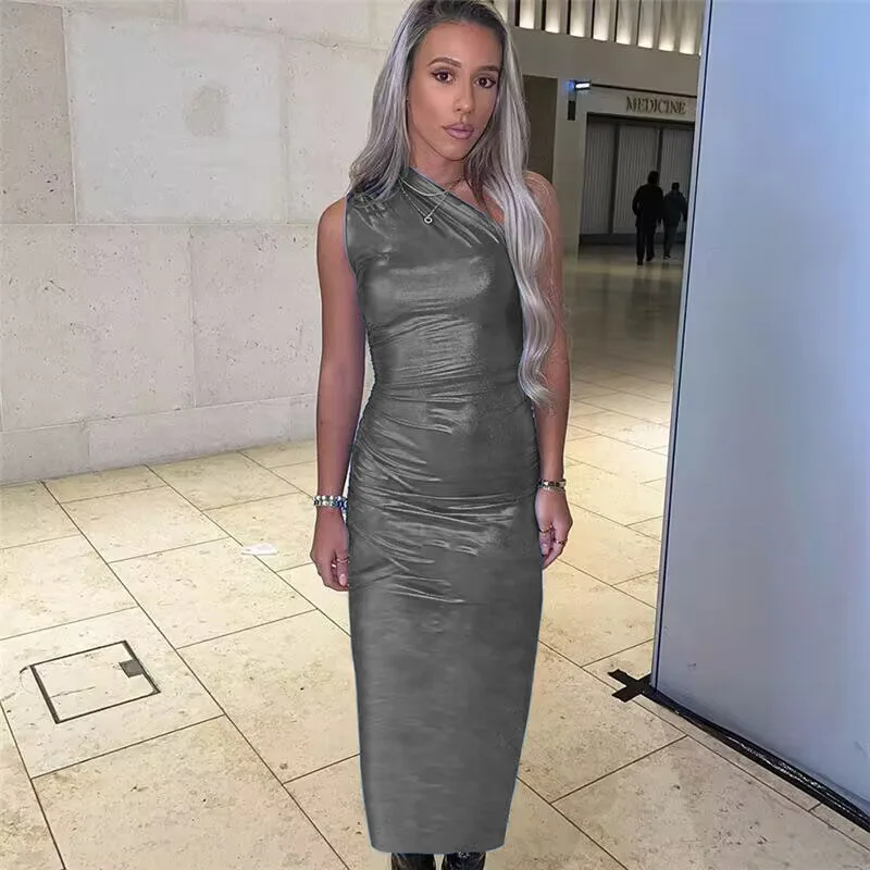 Sexy Inclined Shoulder Maxi Dress Women Solid Hipster Silky Sleeveless Body-shaping Elegant Robe Female Streetwear Mujer Vestido
Sexy Inclined Shoulder Maxi Dress Women Solid Hipster Silky Sleeveless Body-shaping Elegant Robe Female Streetwear Mujer Vestido