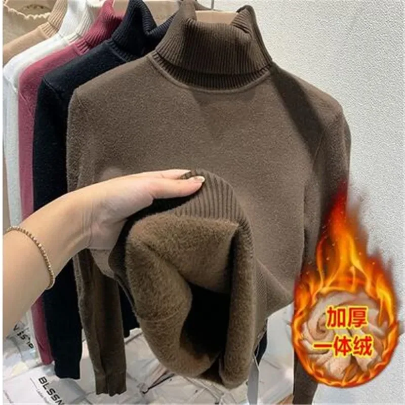 Turtleneck Winter Sweater Women Elegant Thicken Velvet Lined Warm Sueter Knitted Pullover Slim Tops Jersey Knitwear Jumper New
Turtleneck Winter Sweater Women Elegant Thicken Velvet Lined Warm Sueter Knitted Pullover Slim Tops Jersey Knitwear Jumper New