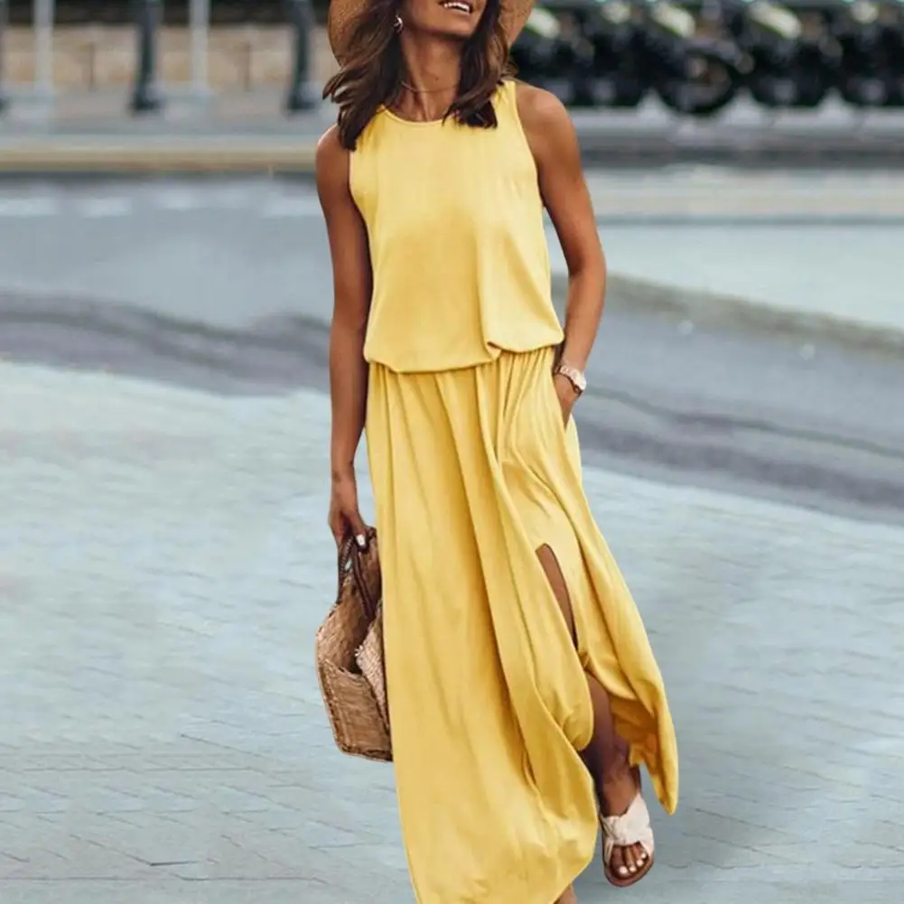 Long Dress Sleeveless Breathable Friendly To Skin Slit Dress Women Casual Maxi Dress Summer Sundress For Girl
Long Dress Sleeveless Breathable Friendly To Skin Slit Dress Women Casual Maxi Dress Summer Sundress For Girl