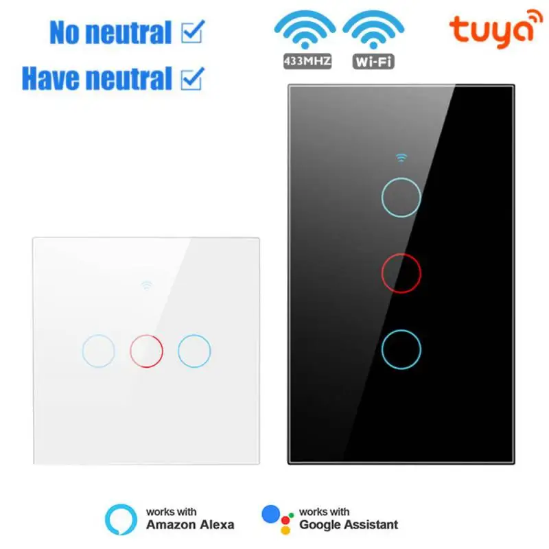 EU US Tuya WiFi Smart Light Touch Switch RF433 Glass Panel 1/2/3 Gang Wall Switch Via Smart Life Alexa Google Home Voice Control
EU US Tuya WiFi Smart Light Touch Switch RF433 Glass Panel 1/2/3 Gang Wall Switch Via Smart Life Alexa Google Home Voice Control