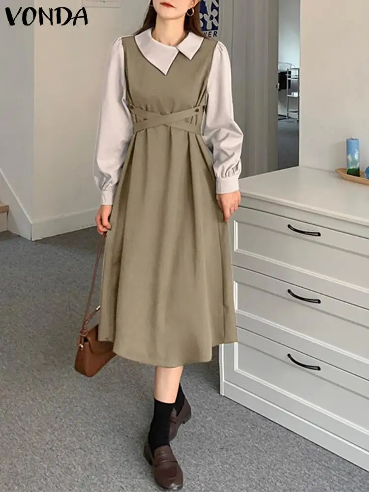 Women Shirt Dress 2022 VONDA Vintage Turn-Down Collar Patchwork Tunic Dresses Lantern Sleeve Casual Vestido Femininas Robe
Women Shirt Dress 2022 VONDA Vintage Turn-Down Collar Patchwork Tunic Dresses Lantern Sleeve Casual Vestido Femininas Robe