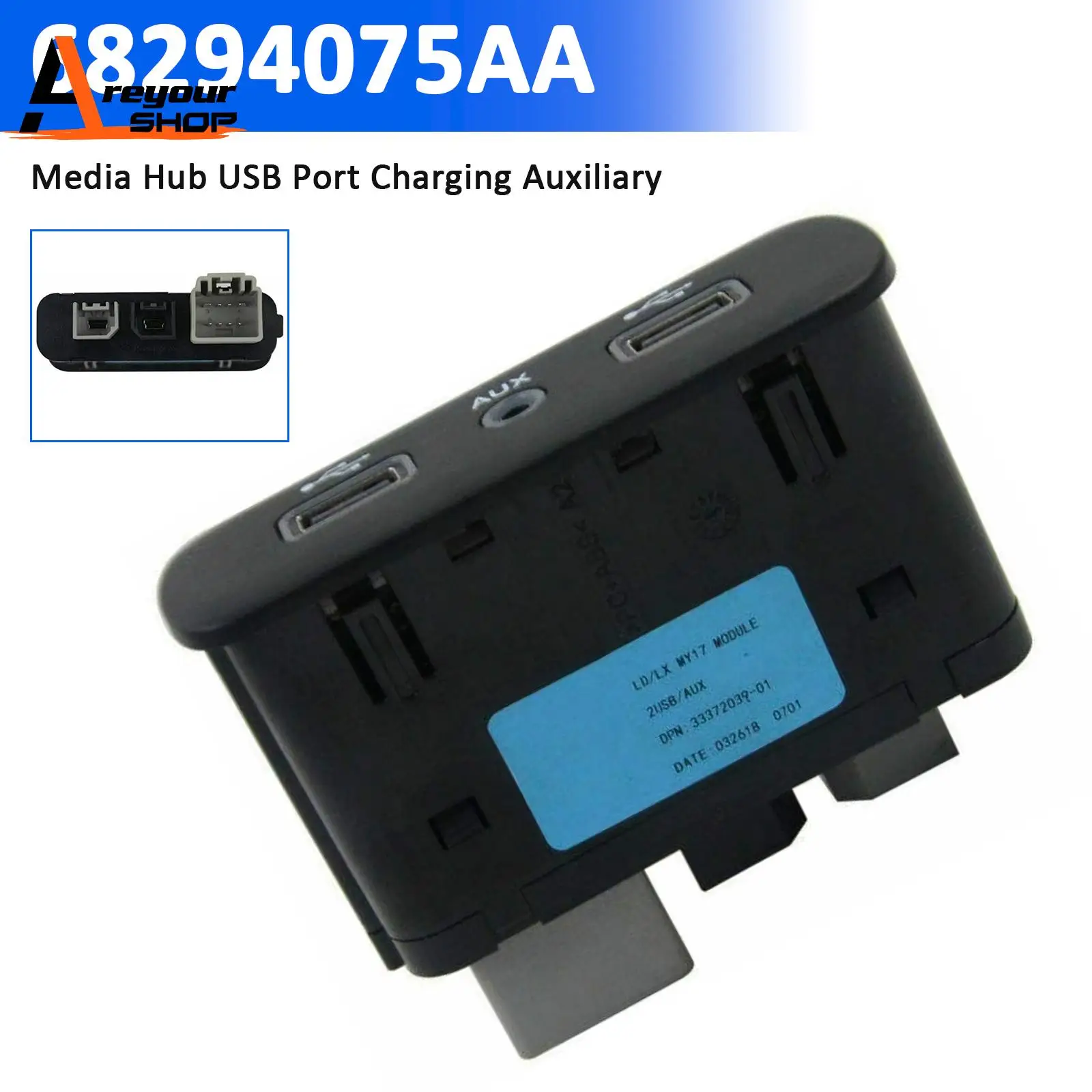 Areyourshop Media Hub USB-порт для зарядки, вспомогательный для Chrysler Dodge 2017-2023 68294075AA
Areyourshop Media Hub USB-порт для зарядки, вспомогательный для Chrysler Dodge 2017-2023 68294075AA