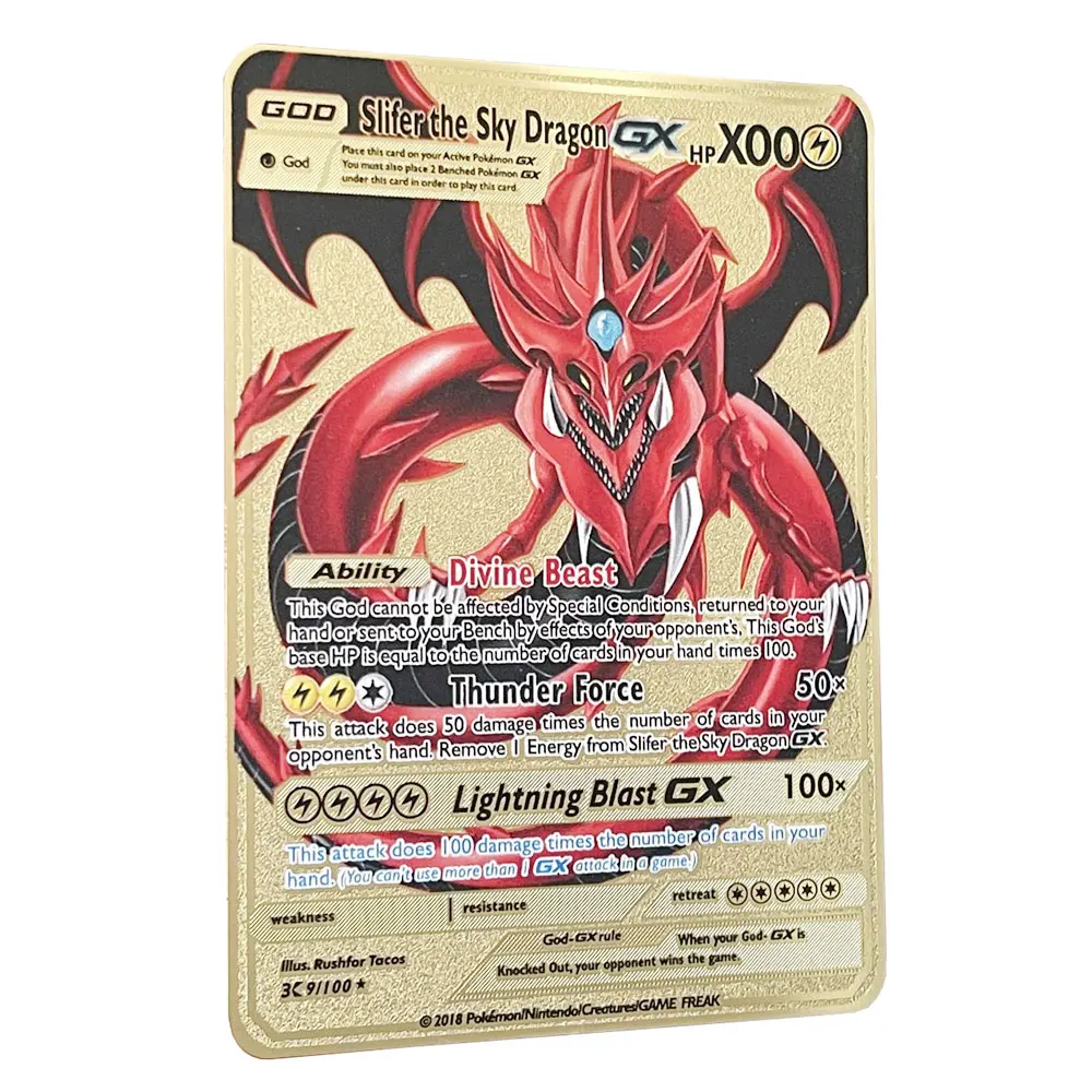 YUGIOH DIY Slifer the Sky Dragon GX Golden Pokemon Cards in English Iron Metal Pokmo Letters Kids Gift Game Collection Cards
YUGIOH DIY Slifer the Sky Dragon GX Golden Pokemon Cards in English Iron Metal Pokmo Letters Kids Gift Game Collection Cards