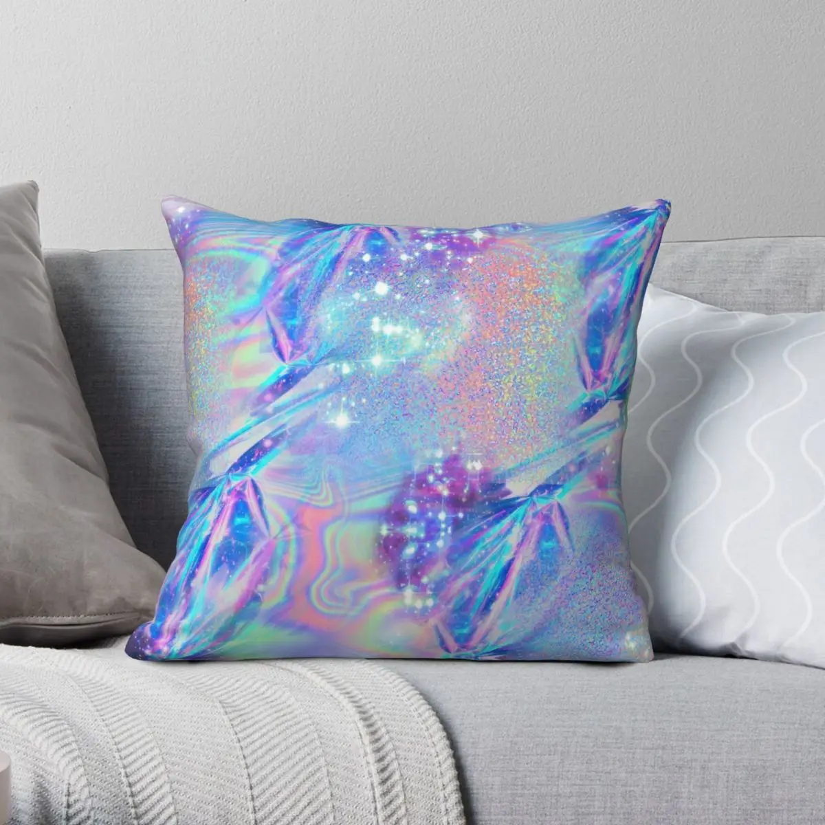 

Sparkly Rainbow Holographic Pillowcase Polyester Linen Velvet Creative Zip Decorative Pillow Case Sofa Seater Cushion Cover 18"