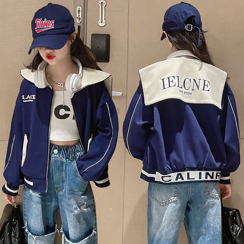 Одежда для девочек, темно-синяя бейсбольная форма с воротником, новая модная повседневная куртка на весну и осень, топы в стиле пэчворк с при... 
Одежда для девочек, темно-синяя бейсбольная форма с воротником, новая модная повседневная куртка на весну и осень, топы в стиле пэчворк с при...