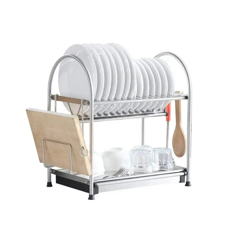 Dish Rack With Draining Pan, Adjustable Length, Cutting Board Holder - Stainless Steel
Dish Rack With Draining Pan, Adjustable Length, Cutting Board Holder - Stainless Steel