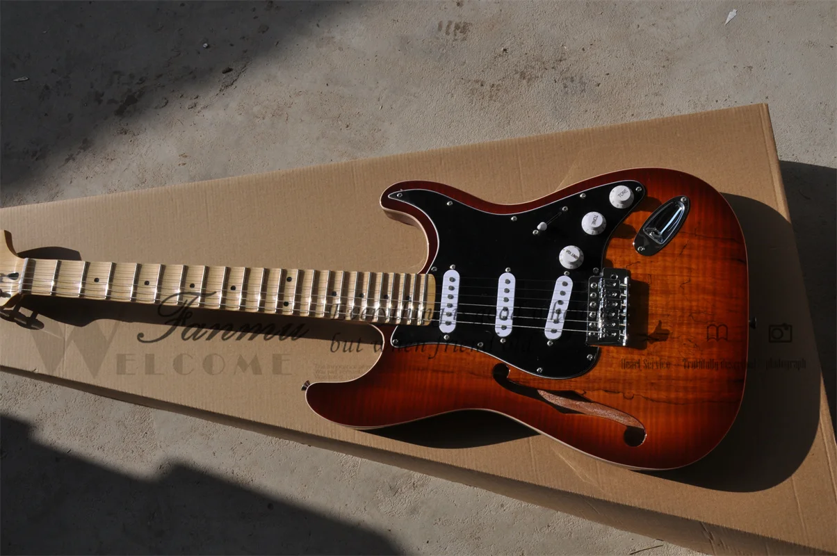 Sunburst Elctric Guitar Strat Guitar Mahogany Body Burl Maple Top Groove Fan Fingerboard Fixed Bridge Chrome Tuners
Sunburst Elctric Guitar Strat Guitar Mahogany Body Burl Maple Top Groove Fan Fingerboard Fixed Bridge Chrome Tuners
