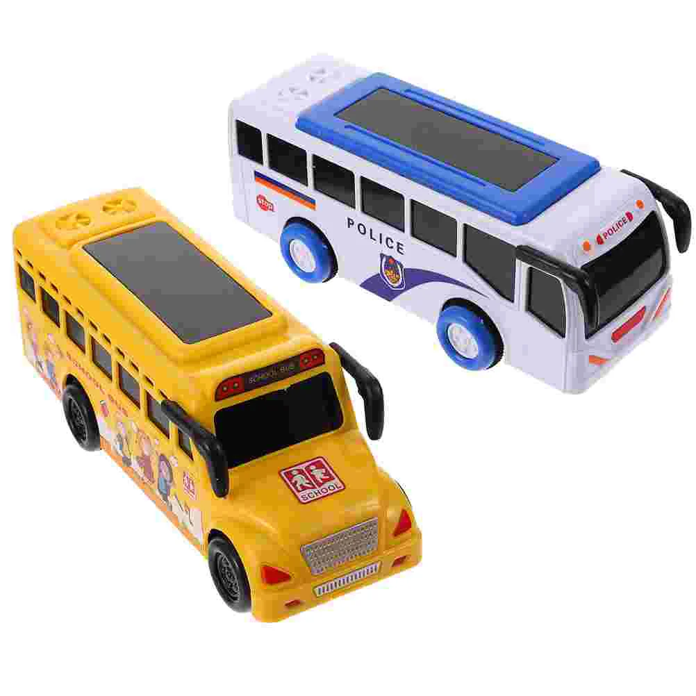 

2 Pcs Baby Musical Toys School Bus Push Go Vehicles Model Inertia Car Educational Kids Police Child