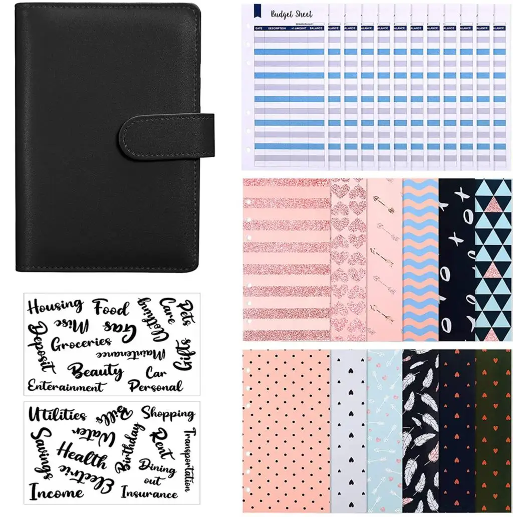 27 Pieces A6 PU Notebook Budget Binder System Planner with 12 Pieces Budget Envelopes and Budget Sheet, 2 Pieces Label Stickers
27 Pieces A6 PU Notebook Budget Binder System Planner with 12 Pieces Budget Envelopes and Budget Sheet, 2 Pieces Label Stickers