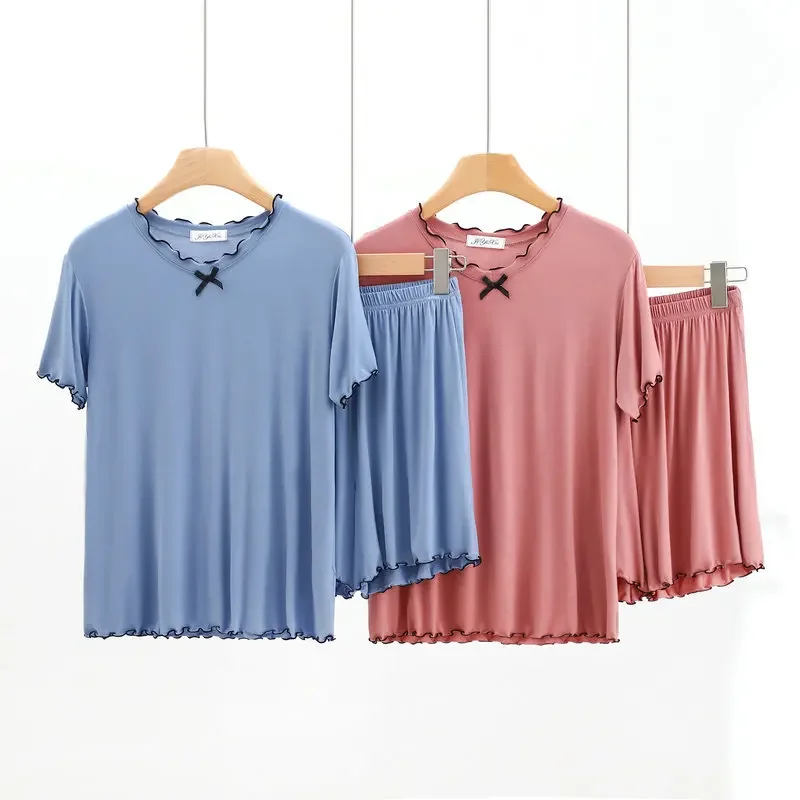 Пижамный комплект из модала с V-образным вырезом, женские свободные шорты с коротким рукавом, комплект из 2 предметов для весны и лета, домашняя одежда для снижения возраста
Пижамный комплект из модала с V-образным вырезом, женские свободные шорты с коротким рукавом, комплект из 2 предметов для весны и лета, домашняя одежда для снижения возраста