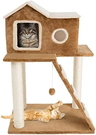 

Tier Cat Tree- Plush Multilevel Cat Tower with Scratching Posts, Climbing Ladder, Cat Condo and Hanging Toy for Cats and Kittens