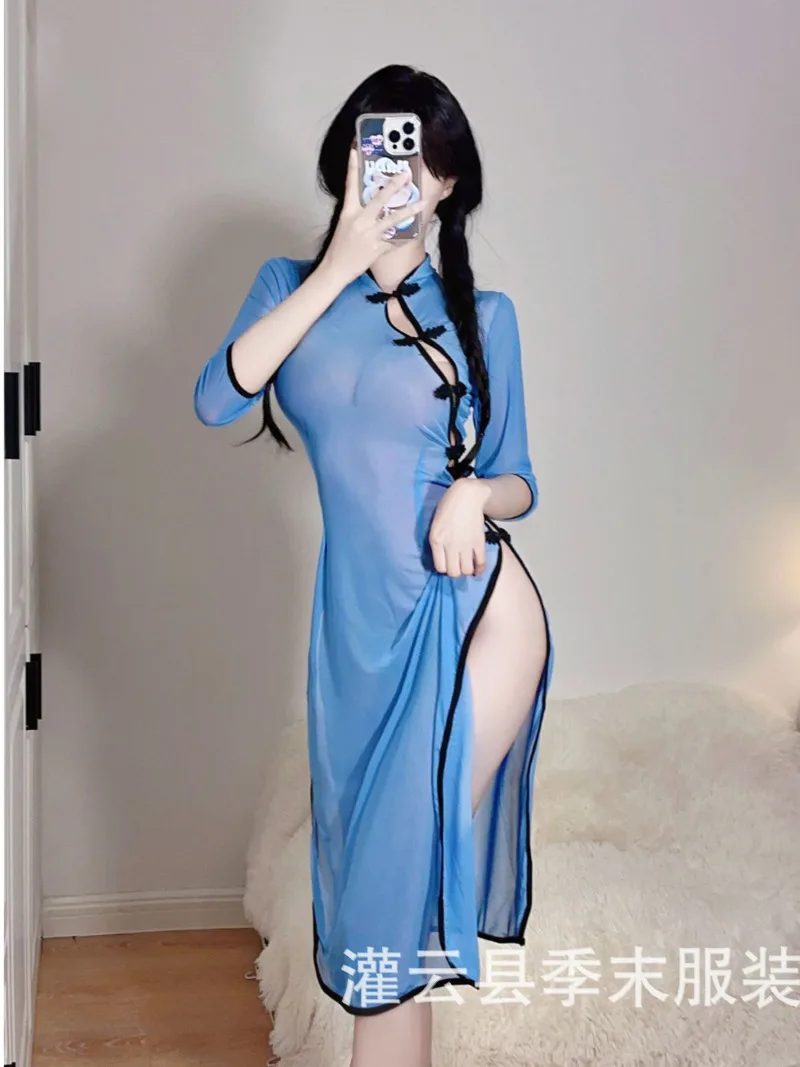 Sexy Student Dress Uniform Cosplay Blue Fork Transparent Pajamas Single Breasted Strapless Hollow Out Gentle Transparent QN53
Sexy Student Dress Uniform Cosplay Blue Fork Transparent Pajamas Single Breasted Strapless Hollow Out Gentle Transparent QN53