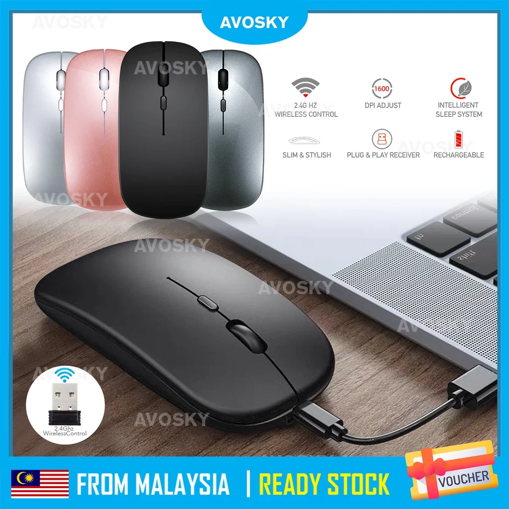 AVOSKY Rechargeable Wireless Mouse 2.4Ghz Receiver Adjustable 3 DPI USB Mice Silent Gaming Mouse PC Laptop Office
AVOSKY Rechargeable Wireless Mouse 2.4Ghz Receiver Adjustable 3 DPI USB Mice Silent Gaming Mouse PC Laptop Office