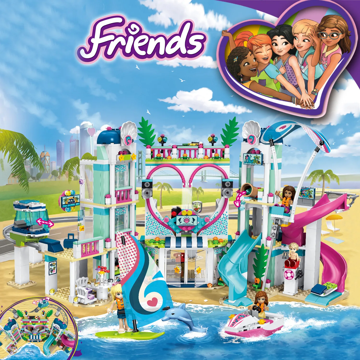 

New Friends The Heart Lake City Resort Model 1039pcs 41347 Building Blocks Bricks Toys For Children Birthday Christmas Gifts