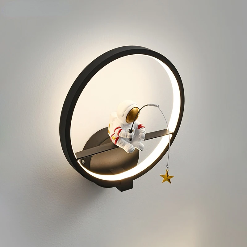 

Moon astronaut led wall lamp for bedside bedroom indoor lighting lamps round shade child room balcony aisle living room backroud