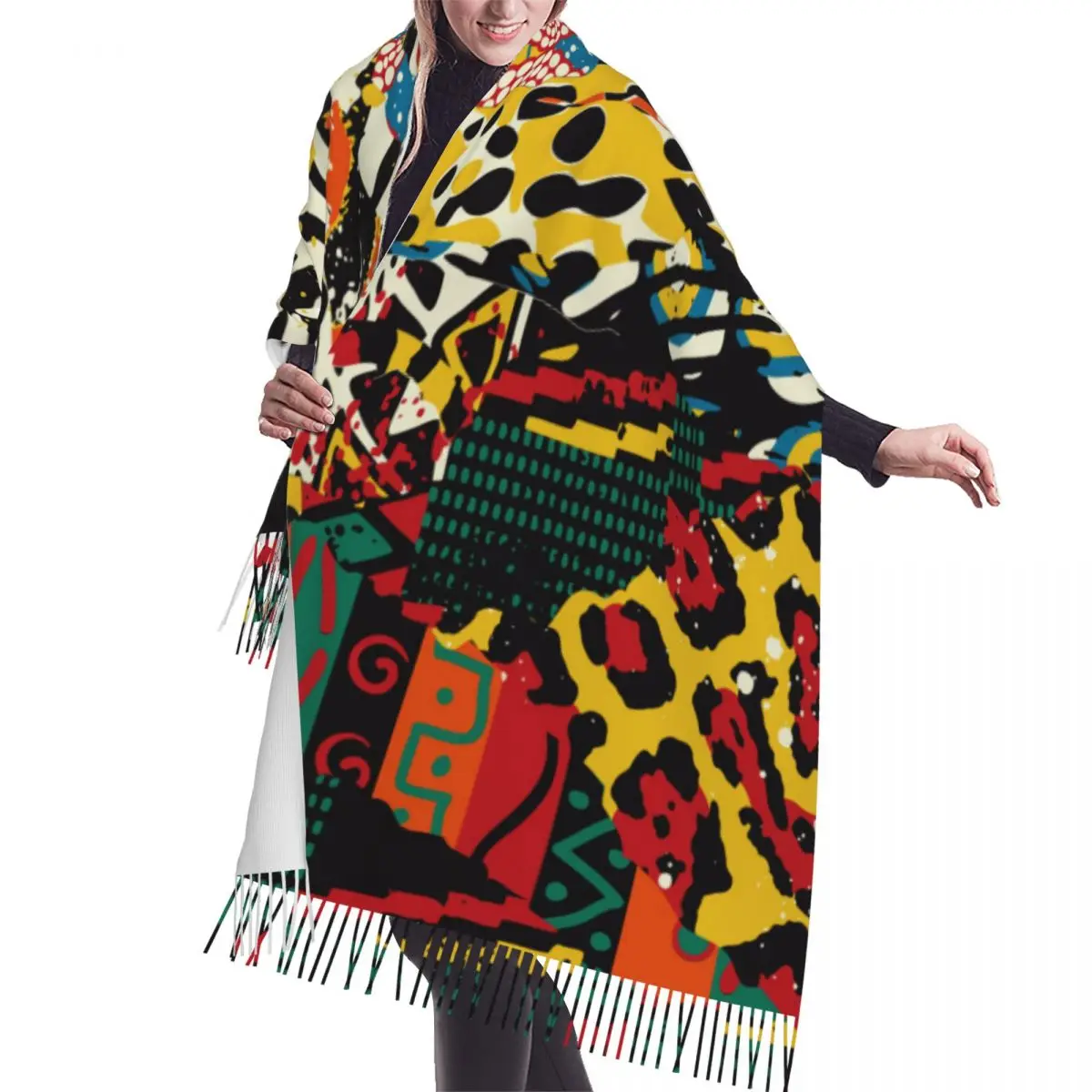 

Traditional African Wild Animal Skins Scarf Winter Long Large Tassel Scarves Soft Wrap Pashmina