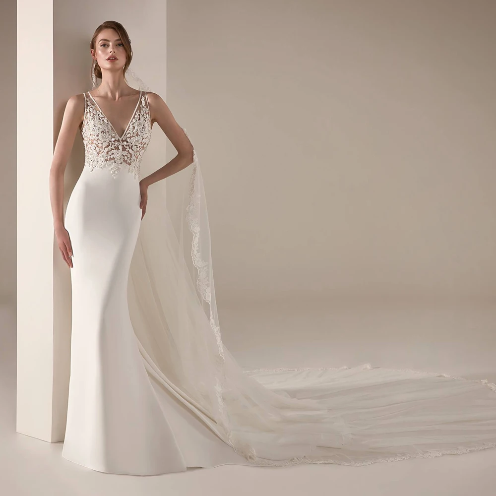 Mermaid Bride Wedding Dresses Luxury Lace 2022 Robe De Mariee Soft Satin Sexy V-neck Backless Boho Vestido De Noiva White Ivory
Mermaid Bride Wedding Dresses Luxury Lace 2022 Robe De Mariee Soft Satin Sexy V-neck Backless Boho Vestido De Noiva White Ivory