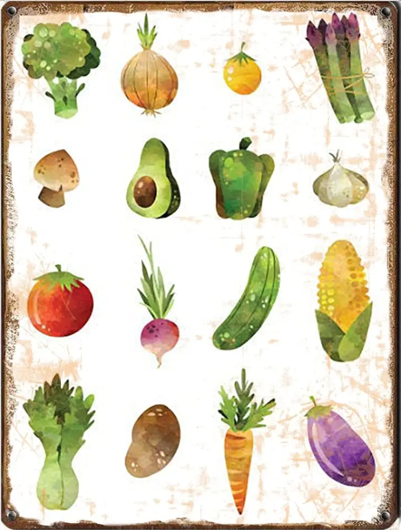 Vegetables Print Kitchen Wall Art, Vegetables Food Wall Art Retro Novelty tin Sign Farm Country Cottage Wall Decoration 
Vegetables Print Kitchen Wall Art, Vegetables Food Wall Art Retro Novelty tin Sign Farm Country Cottage Wall Decoration